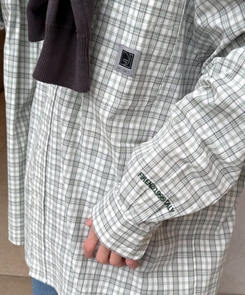 CIAOPANIC TYPY（チャオパニックティピー）の「【PATTIPATTI】ユニセックス/ビックシルエットロゴ刺繍チェックシャツ（シャツ/ブラウス・メンズ・グリーン/ベージュ/ブルー/サックスブルー・MEDIUM/LARGE）」の16枚目の写真