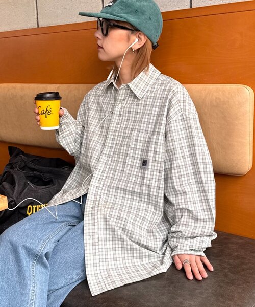 CIAOPANIC TYPY（チャオパニックティピー）の「【PATTIPATTI】ユニセックス/ビックシルエットロゴ刺繍チェックシャツ（シャツ/ブラウス・レディース・グリーン/ベージュ/ブルー/サックスブルー・MEDIUM/LARGE）」の14枚目の写真