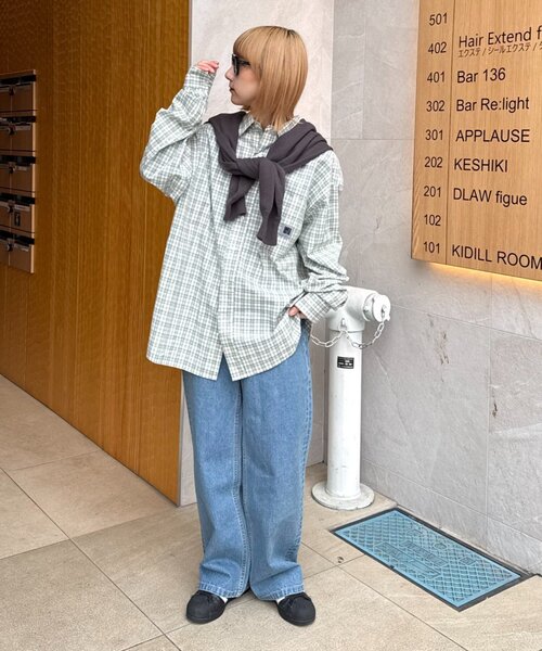 CIAOPANIC TYPY（チャオパニックティピー）の「【PATTIPATTI】ユニセックス/ビックシルエットロゴ刺繍チェックシャツ（シャツ/ブラウス・レディース・グリーン/ベージュ/ブルー/サックスブルー・MEDIUM/LARGE）」の16枚目の写真