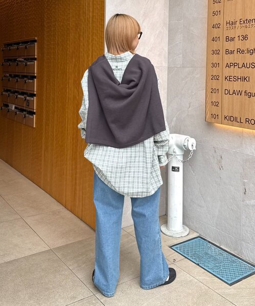 CIAOPANIC TYPY（チャオパニックティピー）の「【PATTIPATTI】ユニセックス/ビックシルエットロゴ刺繍チェックシャツ（シャツ/ブラウス・レディース・グリーン/ベージュ/ブルー/サックスブルー・MEDIUM/LARGE）」の18枚目の写真