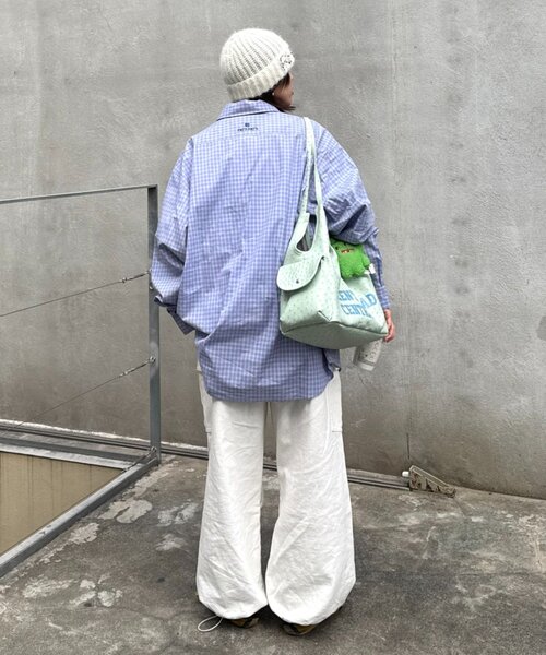 CIAOPANIC TYPY（チャオパニックティピー）の「【PATTIPATTI】ユニセックス/ビックシルエットロゴ刺繍チェックシャツ（シャツ/ブラウス・メンズ・グリーン/ベージュ/ブルー/サックスブルー・MEDIUM/LARGE）」の19枚目の写真