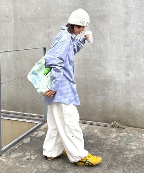 CIAOPANIC TYPY（チャオパニックティピー）の「【PATTIPATTI】ユニセックス/ビックシルエットロゴ刺繍チェックシャツ（シャツ/ブラウス・メンズ・グリーン/ベージュ/ブルー/サックスブルー・MEDIUM/LARGE）」の18枚目の写真