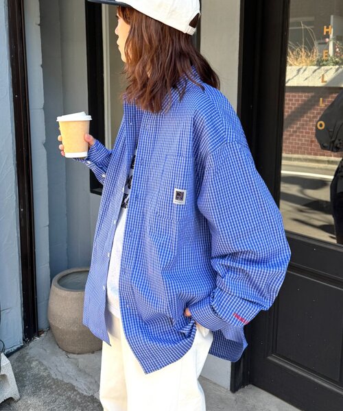 CIAOPANIC TYPY（チャオパニックティピー）の「【PATTIPATTI】ユニセックス/ビックシルエットロゴ刺繍チェックシャツ（シャツ/ブラウス・メンズ・グリーン/ベージュ/ブルー/サックスブルー・MEDIUM/LARGE）」の17枚目の写真