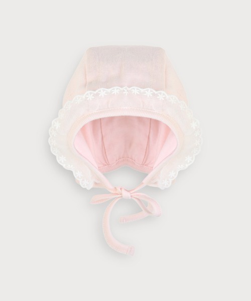 moimoln(モイモルン)の「【mini moi】スイートアイレットボンネット帽子(ハット・キッズ・ライトピンク・46cm/44cm/42cm)」の1枚目の写真