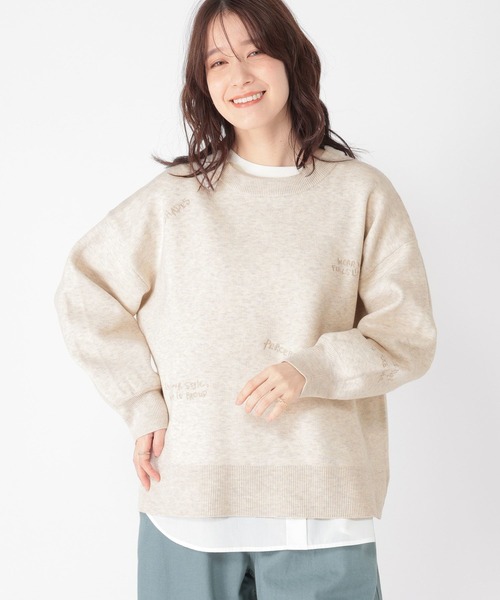 studio CLIP（スタディオクリップ）の「12ゲージランダム刺繍スウェットライクニット（ニット/セーター・レディース・ライトグリーン/ネイビー/オフホワイト・FREE）」の2枚目の写真