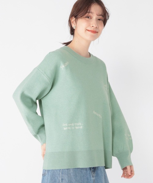 studio CLIP（スタディオクリップ）の「12ゲージランダム刺繍スウェットライクニット（ニット/セーター・レディース・ライトグリーン/ネイビー/オフホワイト・FREE）」の3枚目の写真