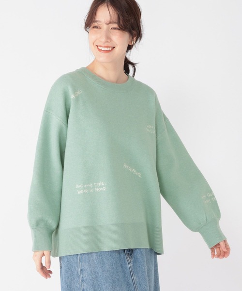 studio CLIP（スタディオクリップ）の「12ゲージランダム刺繍スウェットライクニット（ニット/セーター・レディース・ライトグリーン/ネイビー/オフホワイト・FREE）」の9枚目の写真