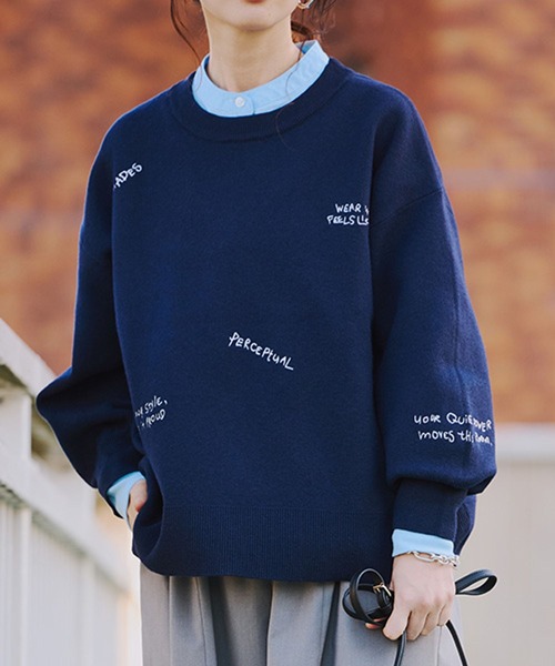 studio CLIP（スタディオクリップ）の「12ゲージランダム刺繍スウェットライクニット（ニット/セーター・レディース・ライトグリーン/ネイビー/オフホワイト・FREE）」の13枚目の写真