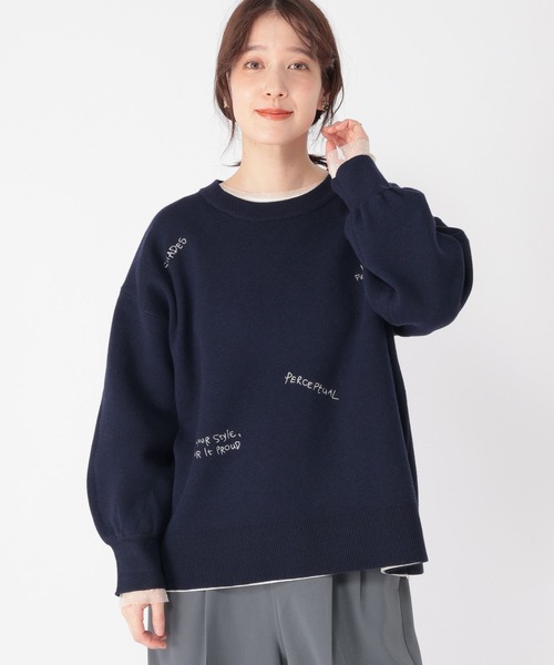 studio CLIP（スタディオクリップ）の「12ゲージランダム刺繍スウェットライクニット（ニット/セーター・レディース・ライトグリーン/ネイビー/オフホワイト・FREE）」の16枚目の写真