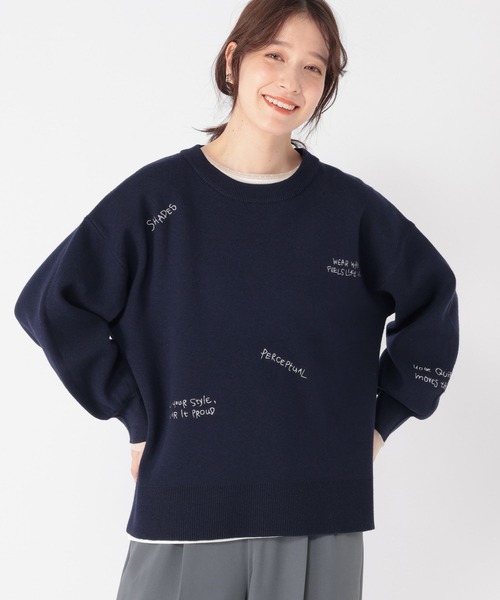 studio CLIP（スタディオクリップ）の「12ゲージランダム刺繍スウェットライクニット（ニット/セーター・レディース・ライトグリーン/ネイビー/オフホワイト・FREE）」の18枚目の写真