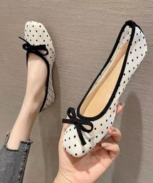 Mejoul（メジュール）の「【26年春夏新作】【ポインテッド＆スクエア】ドット柄リボン フラットパンプス（パンプス）」