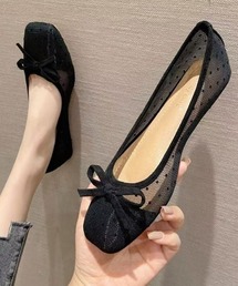 Mejoul（メジュール）の「【26年春夏新作】【ポインテッド＆スクエア】ドット柄リボン フラットパンプス（パンプス）」