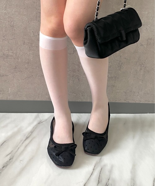 Mejoul（メジュール）の「【26年春夏新作】【ポインテッド＆スクエア】ドット柄リボン フラットパンプス（パンプス・レディース・ブラック系その他/ブラック/ホワイト/ホワイト系その他・L/M/S）」の10枚目の写真