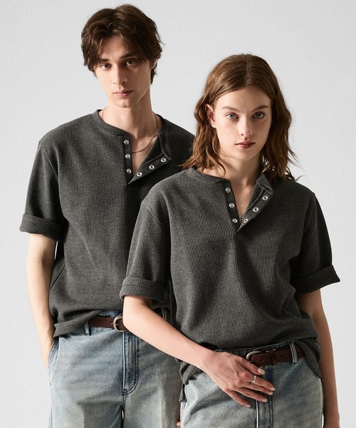 CLEL】Functional Thermal Henley Neck Short Sleeve T-Shirt