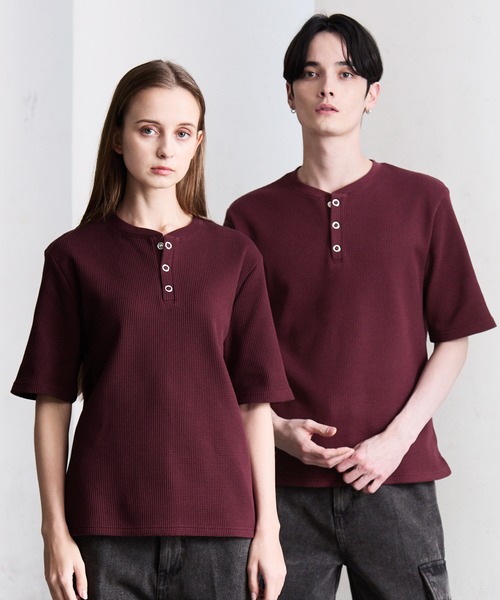CLEL(クレイル)の「【CLEL】Functional Thermal Henley Neck Short Sleeve T-Shirt / ファンクショナリー サーマルヘンリーネック半袖Tシャツ(抗菌防臭/吸水速乾)(Tシャツ/カットソー・メンズ・ブラック/ワイン/グレイッシュベージュ/ネイビー/杢グレー/ダークブラウン/グレー系2/グレー系1・L/M/S/XS)」の22枚目の写真