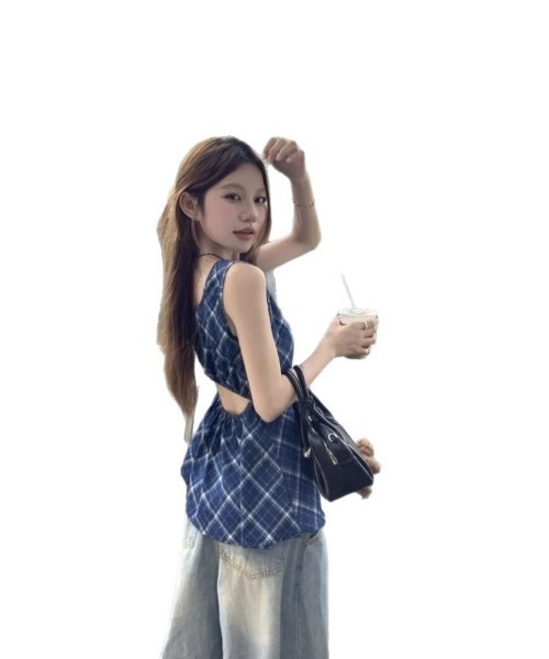 Ritzy(リッツィー)の「チェックノースリーブトップス(シャツ/ブラウス・レディース・ブルー・M/L/S)」の5枚目の写真