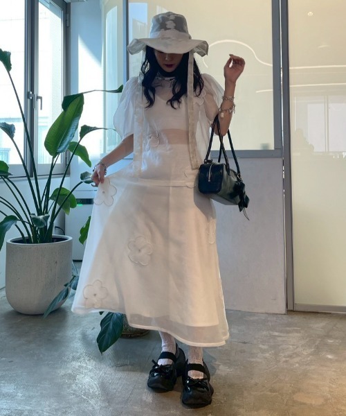 HONEY MI HONEY（ハニーミーハニー）の「flower organdie flare skirt（スカート・レディース・ピンク/ホワイト/ブラック・FREE）」の9枚目の写真