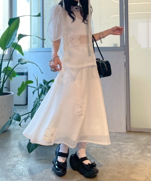 HONEY MI HONEY（ハニーミーハニー）の「flower organdie flare skirt（スカート・レディース・ピンク/ホワイト/ブラック・FREE）」の11枚目の写真