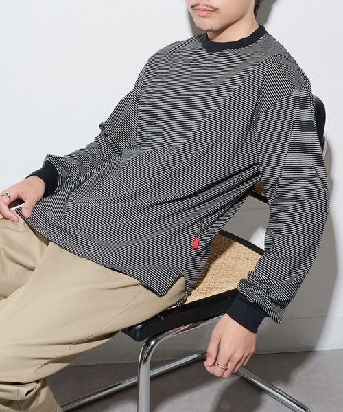Healthknit（ヘルスニット）の「【Healthknit】26SS Nallow Border Jersey Side Slit Crewneck L/S 51054（Tシャツ/カットソー・メンズ・ブラック系1/アイボリー系1/アイボリー系2・XL/L/M）」の2枚目の写真