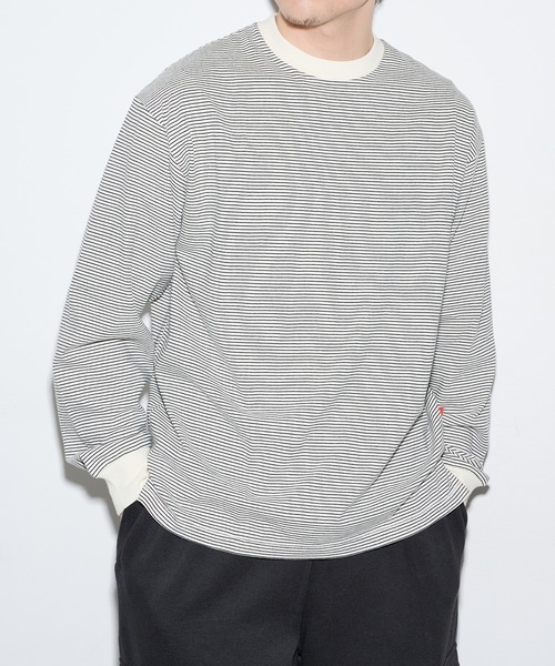 Healthknit（ヘルスニット）の「【Healthknit】26SS Nallow Border Jersey Side Slit Crewneck L/S 51054（Tシャツ/カットソー・メンズ・ブラック系1/アイボリー系1/アイボリー系2・XL/L/M）」の3枚目の写真