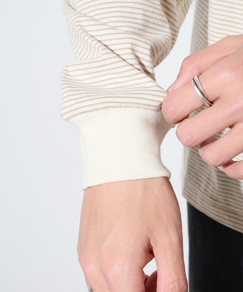 Healthknit（ヘルスニット）の「【Healthknit】26SS Nallow Border Jersey Side Slit Crewneck L/S 51054（Tシャツ/カットソー・メンズ・ブラック系1/アイボリー系1/アイボリー系2・XL/L/M）」の8枚目の写真