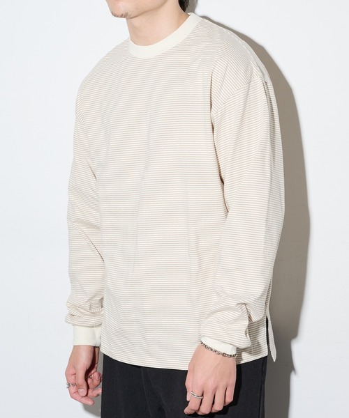 Healthknit（ヘルスニット）の「【Healthknit】26SS Nallow Border Jersey Side Slit Crewneck L/S 51054（Tシャツ/カットソー・メンズ・ブラック系1/アイボリー系1/アイボリー系2・XL/L/M）」の4枚目の写真