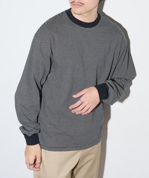 Healthknit（ヘルスニット）の「【Healthknit】26SS Nallow Border Jersey Side Slit Crewneck L/S 51054（Tシャツ/カットソー・メンズ・ブラック系1/アイボリー系1/アイボリー系2・XL/L/M）」の15枚目の写真