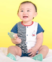 SLAP SLIP BABY | くじらクマ恐竜アニマルおしりモチーフボーダー切り替えロンパースベビー(60~80cm)(ロンパース)