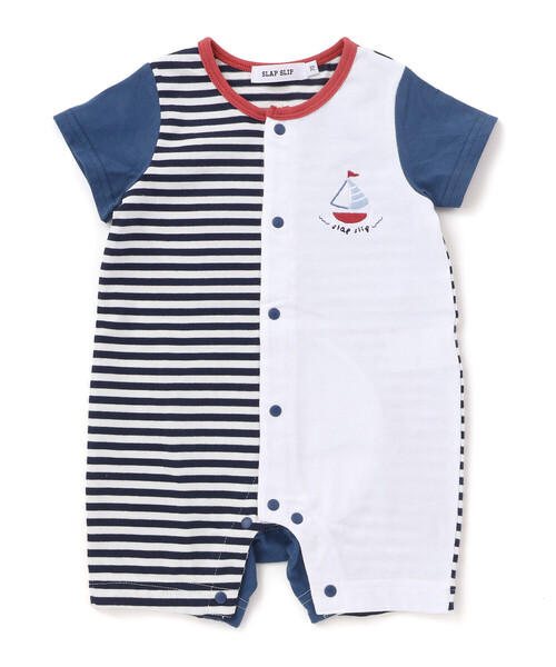 SLAP SLIP BABY（スラップスリップベビー）の「くじらクマ恐竜アニマルおしりモチーフボーダー切り替えロンパースベビー(60~80cm)（ロンパース・キッズ・ベージュ系その他/グリーン系その他/ブルー系その他2・60cm/80ｃｍ/70cm）」の7枚目の写真