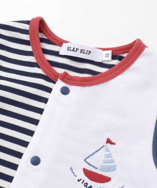 SLAP SLIP BABY（スラップスリップベビー）の「くじらクマ恐竜アニマルおしりモチーフボーダー切り替えロンパースベビー(60~80cm)（ロンパース・キッズ・ベージュ系その他/グリーン系その他/ブルー系その他2・60cm/80ｃｍ/70cm）」の9枚目の写真