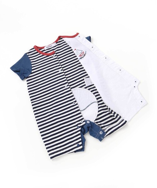 SLAP SLIP BABY（スラップスリップベビー）の「くじらクマ恐竜アニマルおしりモチーフボーダー切り替えロンパースベビー(60~80cm)（ロンパース・キッズ・ベージュ系その他/グリーン系その他/ブルー系その他2・60cm/80ｃｍ/70cm）」の14枚目の写真