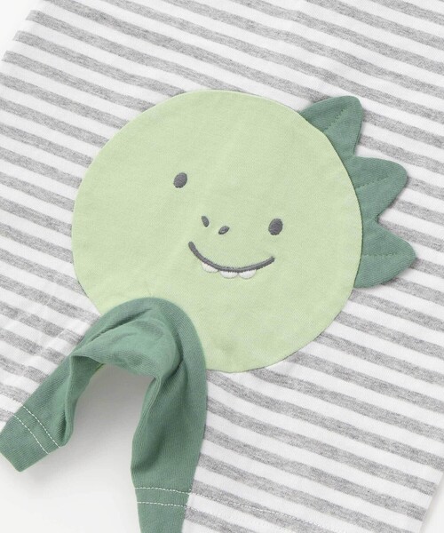 SLAP SLIP BABY（スラップスリップベビー）の「くじらクマ恐竜アニマルおしりモチーフボーダー切り替えロンパースベビー(60~80cm)（ロンパース・キッズ・ベージュ系その他/グリーン系その他/ブルー系その他2・60cm/80ｃｍ/70cm）」の20枚目の写真