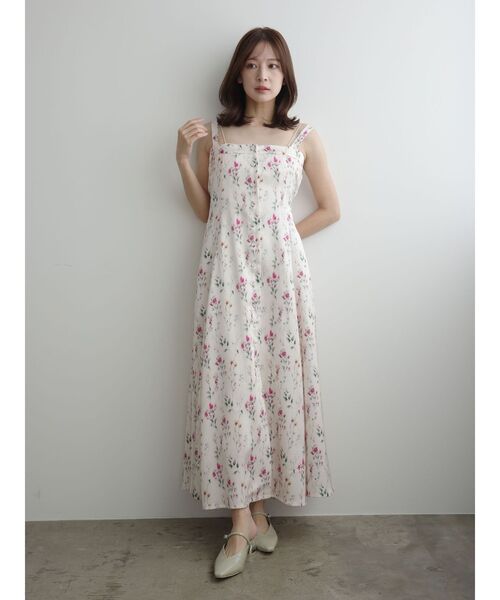 LAGUNAMOON(ラグナムーン)の「フロントボタンデザインフロ-ラルプリントサテンキャミワンピース(ワンピース・レディース・ネイビー/ホワイト・MEDIUM/SMALL)」の19枚目の写真