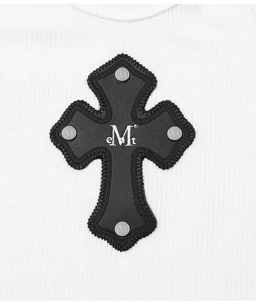 MUCENT（ムセント）の「◇MUCENT◇ブランド直輸入正規品/テオ クロス レザー パッチ ノースリーブ THEO CROSS LEATHER PATCH SLEEVELESS（タンクトップ・レディース・ブラック/ホワイト・FREE）」の6枚目の写真