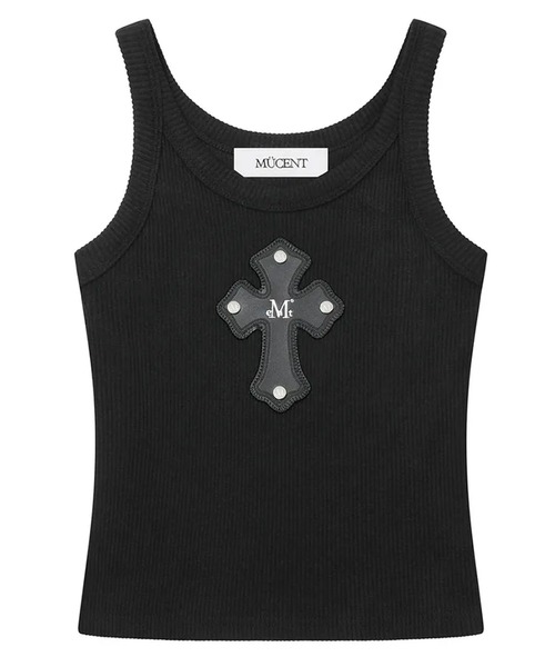 MUCENT（ムセント）の「◇MUCENT◇ブランド直輸入正規品/テオ クロス レザー パッチ ノースリーブ THEO CROSS LEATHER PATCH SLEEVELESS（タンクトップ・レディース・ブラック/ホワイト・FREE）」の4枚目の写真