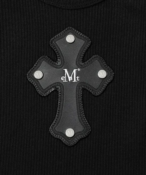 MUCENT（ムセント）の「◇MUCENT◇ブランド直輸入正規品/テオ クロス レザー パッチ ノースリーブ THEO CROSS LEATHER PATCH SLEEVELESS（タンクトップ・レディース・ブラック/ホワイト・FREE）」の8枚目の写真