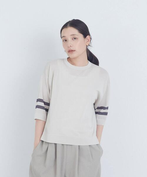 ADIEU TRISTESSE(アデュートリステス)の「ペーパーポリエステルライン入りニット(ニット/セーター・レディース・グレイッシュベージュ/ピンク/ネイビー・FREE)」の2枚目の写真