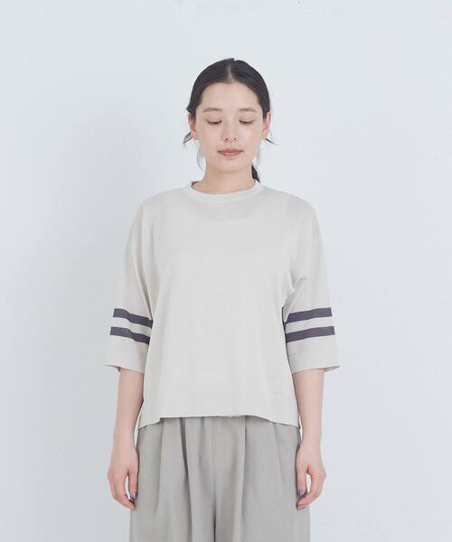 ADIEU TRISTESSE(アデュートリステス)の「ペーパーポリエステルライン入りニット(ニット/セーター・レディース・グレイッシュベージュ/ピンク/ネイビー・FREE)」の7枚目の写真