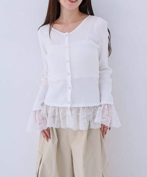 archives(アルシーヴ)の「レースドッキングギャザーニットカーディガン(カーディガン/ボレロ・レディース・ネイビー/オフホワイト/ブルー・MEDIUM)」の15枚目の写真