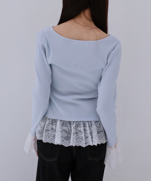 archives(アルシーヴ)の「レースドッキングギャザーニットカーディガン(カーディガン/ボレロ・レディース・ネイビー/オフホワイト/ブルー・MEDIUM)」の8枚目の写真