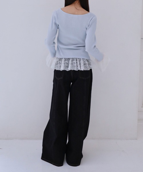 archives(アルシーヴ)の「レースドッキングギャザーニットカーディガン(カーディガン/ボレロ・レディース・ネイビー/オフホワイト/ブルー・MEDIUM)」の13枚目の写真