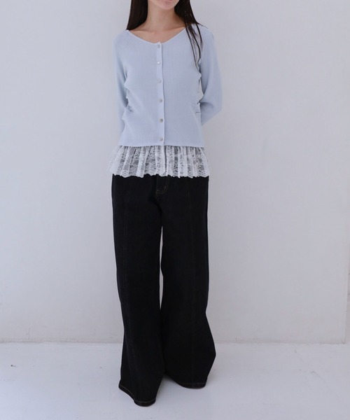 archives(アルシーヴ)の「レースドッキングギャザーニットカーディガン(カーディガン/ボレロ・レディース・ネイビー/オフホワイト/ブルー・MEDIUM)」の10枚目の写真