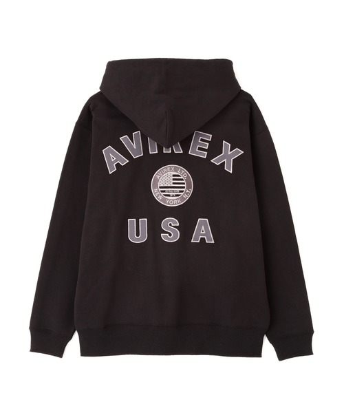 AVIREX(アヴィレックス)の「《直営店限定》VARSITY FLAG ZIP PARKA / バーシティー フラッグ ジップ パーカー / AVIREX / アヴィレックス(パーカー・メンズ・ブラック/オフホワイト・XX-LARGE/X-LARGE/LARGE/MEDIUM)」の1枚目の写真