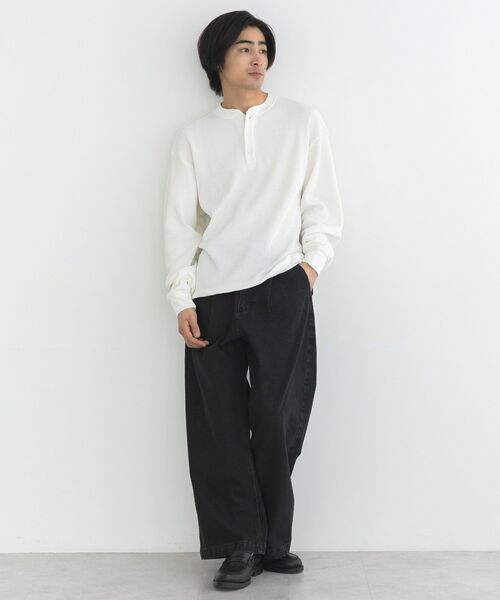 CRAFT STANDARD BOUTIQUE（クラフトスタンダードブティック）の「【抗菌防臭】ヘンリーネックサーマルロンT（Tシャツ/カットソー・メンズ・ホワイト/チャコールグレー/ブラック・M/L）」の5枚目の写真