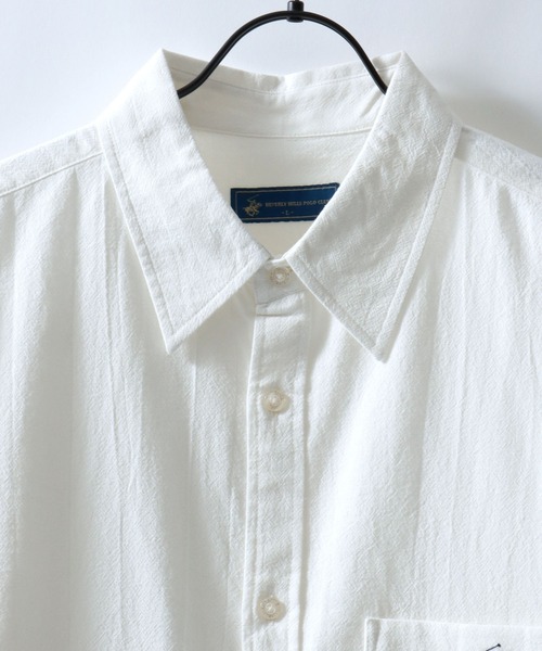 BEVERLY HILLS POLO CLUB(ビバリーヒルズポロクラブ)の「BEVERLY HILLS POLO CLUB/ビバリーヒルズポロクラブ ワンポイント刺繍 ビッグシルエット ハイツイストコットン 無地 チェック ストライプ レギュラーカラーシャツ 半袖シャツ レディース メンズ(シャツ/ブラウス・メンズ・オフホワイト/ブルー/ベージュ系その他2/ブルー系その他/スミクロ/ブラック系その他/ベージュ系その他・LL/M/L)」の15枚目の写真