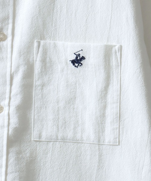 BEVERLY HILLS POLO CLUB(ビバリーヒルズポロクラブ)の「BEVERLY HILLS POLO CLUB/ビバリーヒルズポロクラブ ワンポイント刺繍 ビッグシルエット ハイツイストコットン 無地 チェック ストライプ レギュラーカラーシャツ 半袖シャツ レディース メンズ(シャツ/ブラウス・メンズ・オフホワイト/ブルー/ベージュ系その他2/ブルー系その他/スミクロ/ブラック系その他/ベージュ系その他・LL/M/L)」の18枚目の写真