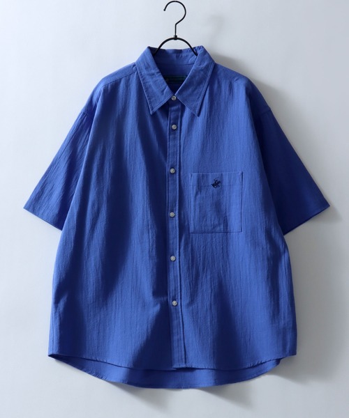 BEVERLY HILLS POLO CLUB(ビバリーヒルズポロクラブ)の「BEVERLY HILLS POLO CLUB/ビバリーヒルズポロクラブ ワンポイント刺繍 ビッグシルエット ハイツイストコットン 無地 チェック ストライプ レギュラーカラーシャツ 半袖シャツ レディース メンズ(シャツ/ブラウス・メンズ・オフホワイト/ブルー/ベージュ系その他2/ブルー系その他/スミクロ/ブラック系その他/ベージュ系その他・LL/M/L)」の10枚目の写真