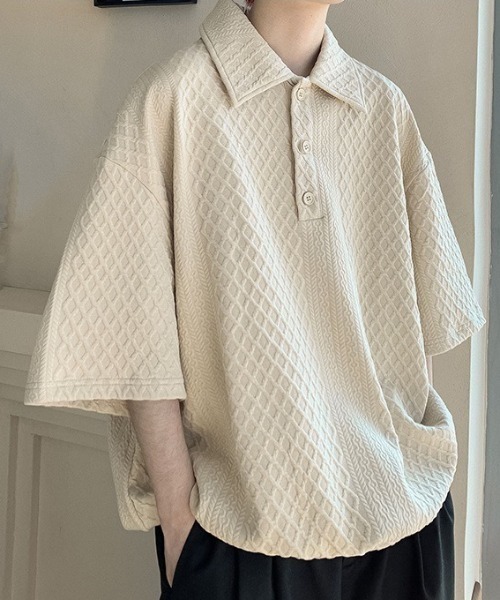 link lot(リンクロット)の「立体編みデザインビッグシルエットポロシャツ(ポロシャツ・メンズ・ホワイト/ブラック/アイボリー・L/M)」の2枚目の写真