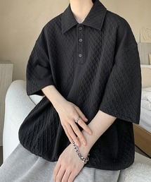 立体編みデザインビッグシルエットポロシャツ
