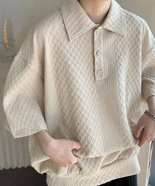 link lot(リンクロット)の「立体編みデザインビッグシルエットポロシャツ(ポロシャツ・メンズ・ホワイト/ブラック/アイボリー・L/M)」の18枚目の写真